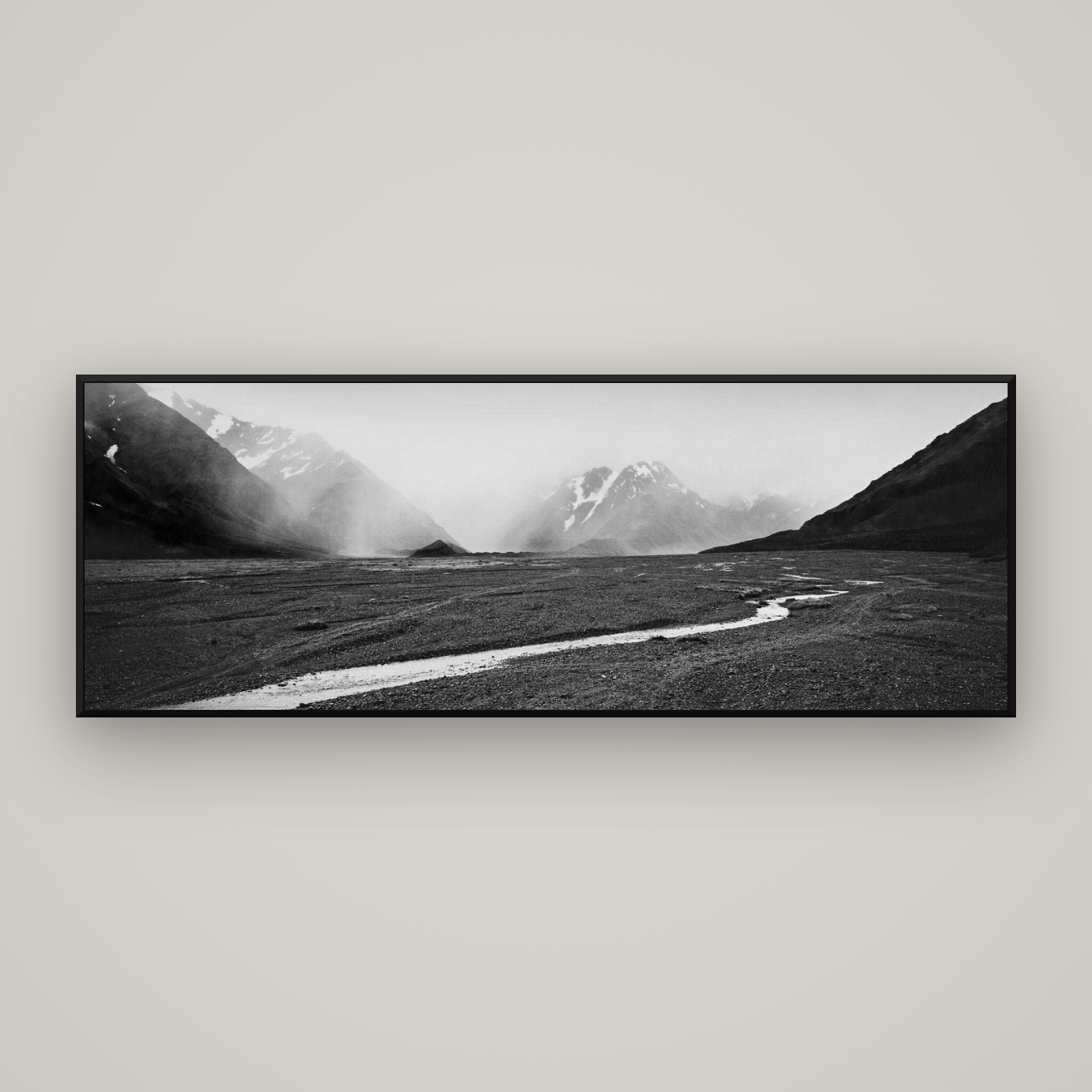 Godley's Storm, Mount Cook National Park — Basel Black Matte, 198×70 cm. New Zealand fine art wall art by Stephen Milner.