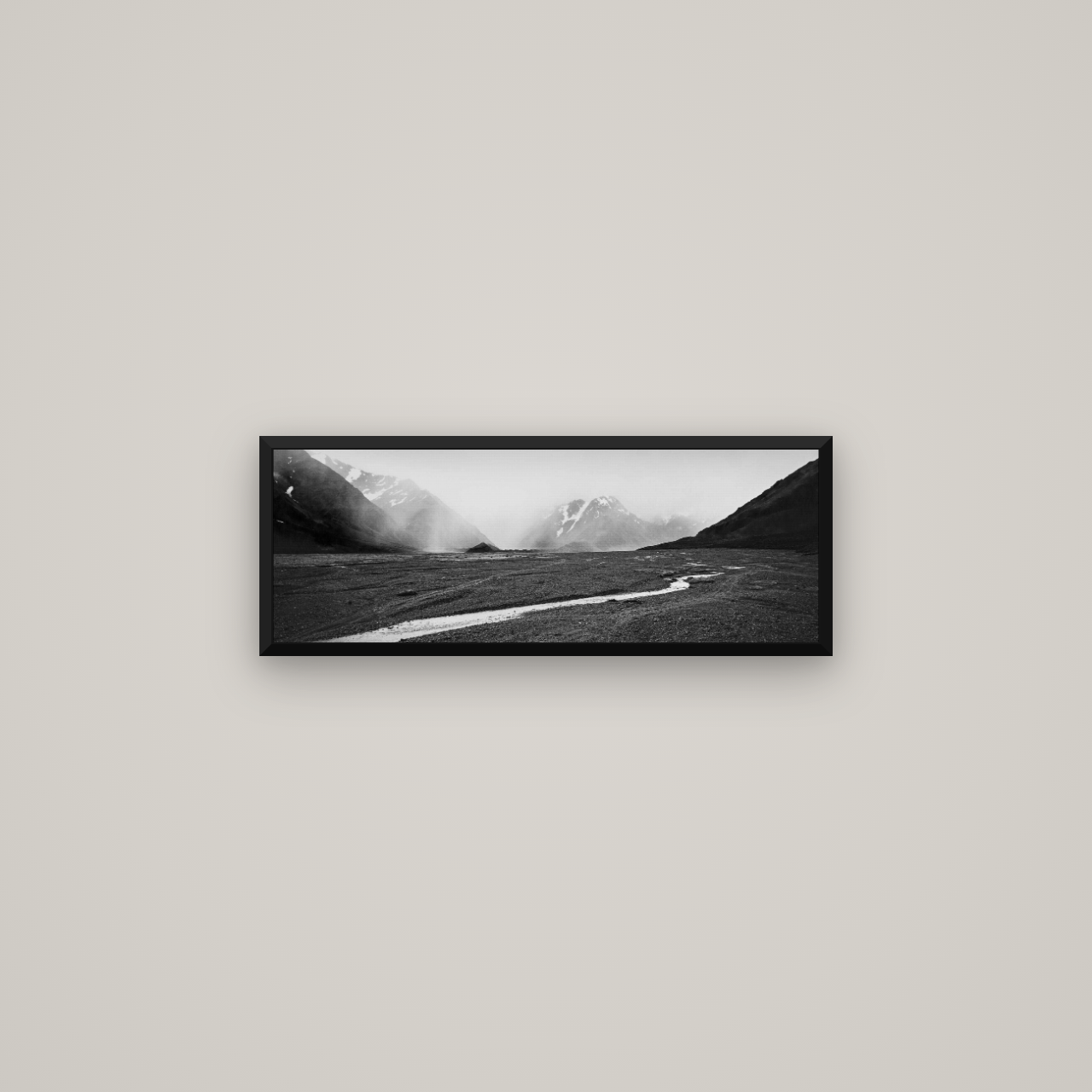 Godley's Storm, Mount Cook National Park — Basel Black Matte, 68×24 cm. New Zealand fine art wall art by Stephen Milner.