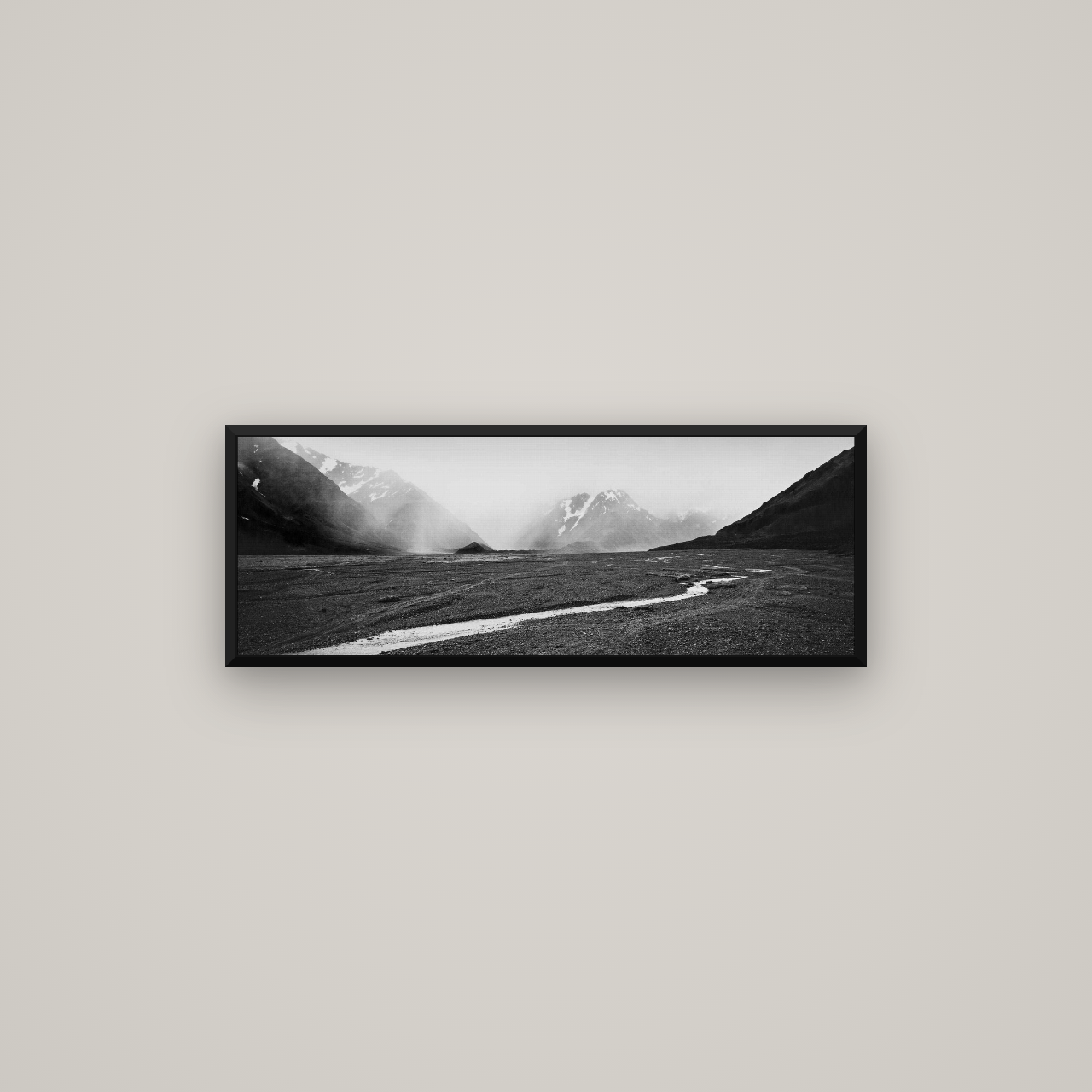 Godley's Storm, Mount Cook National Park — Basel Black Matte, 85×30 cm. New Zealand fine art wall art by Stephen Milner.