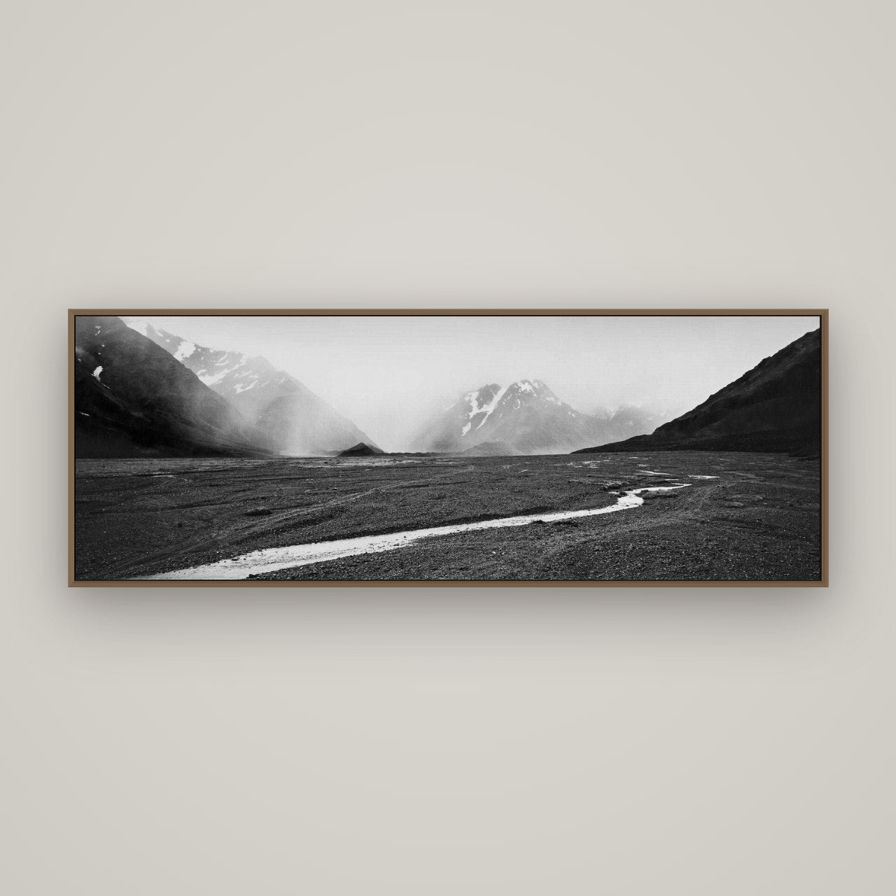 Godley's Storm, Mount Cook National Park, Basel Walnut, 170×60 cm. New Zealand fine art wall art by Stephen Milner.