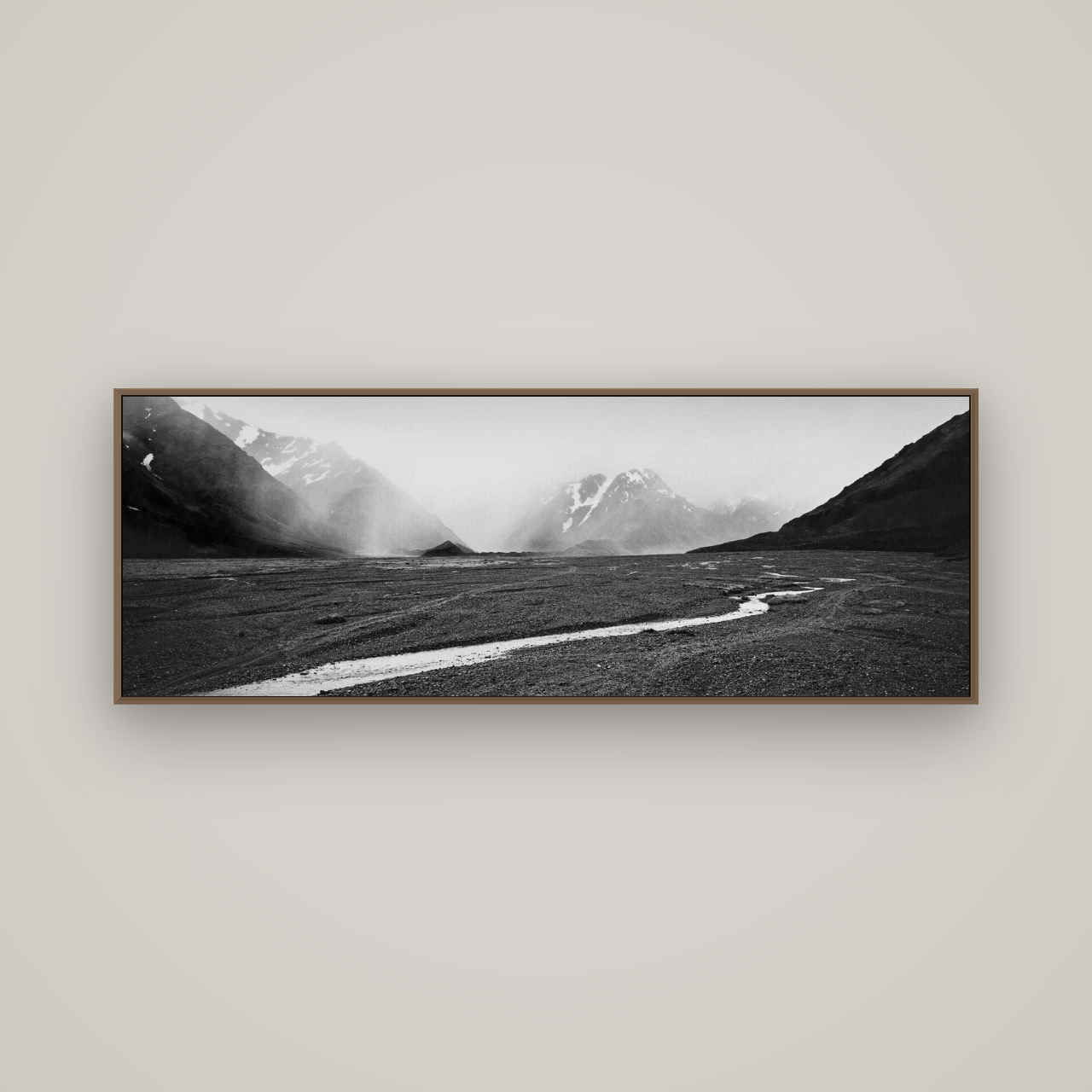 Godley's Storm, Mount Cook National Park, Basel Walnut, 170×60 cm. New Zealand fine art wall art by Stephen Milner.