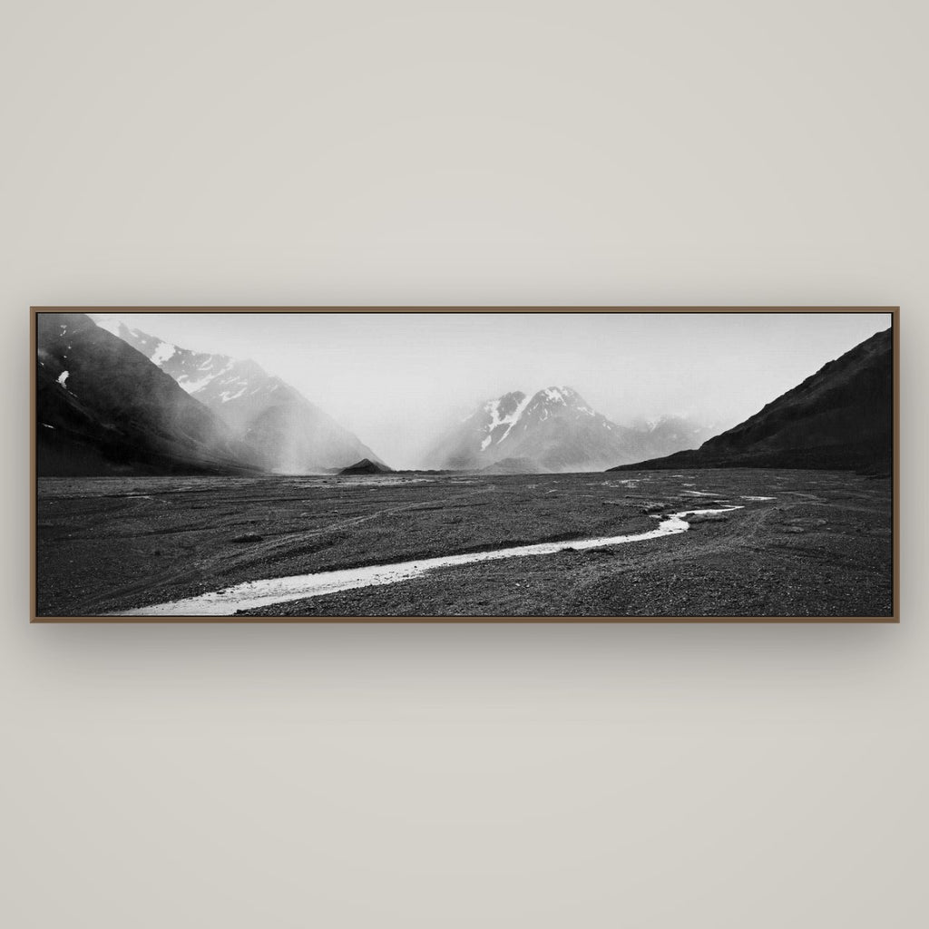 Godley's Storm, Mount Cook National Park, Basel Walnut, 198×70 cm. New Zealand fine art wall art by Stephen Milner.