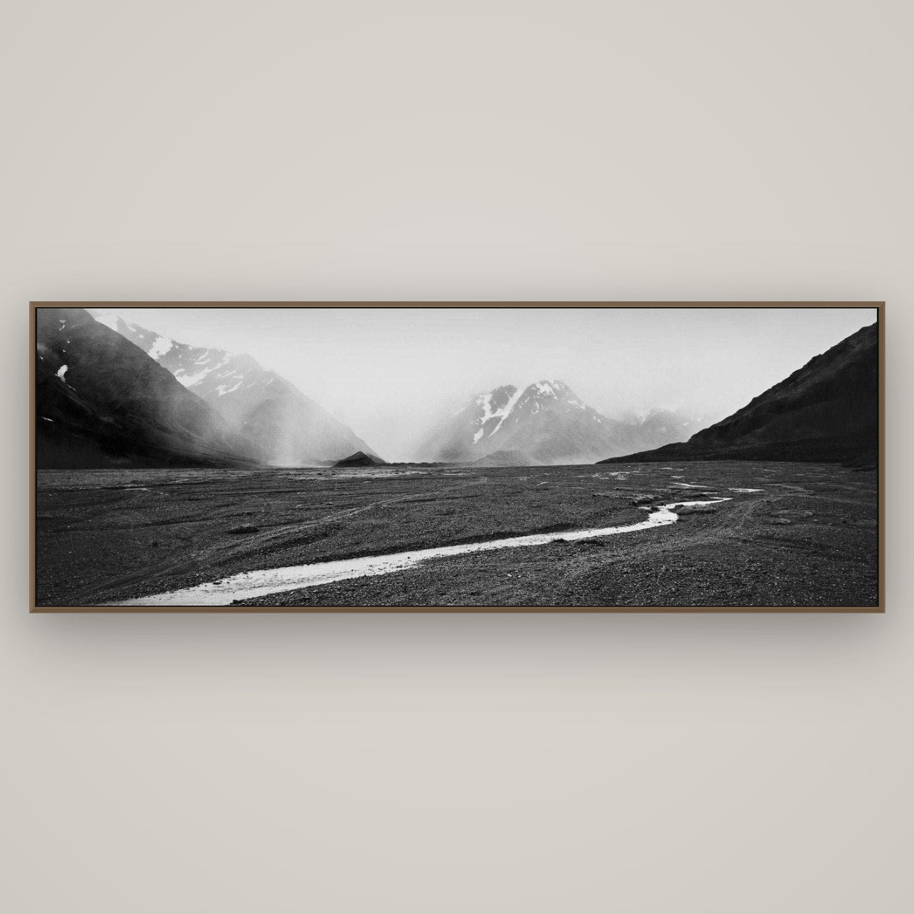 Godley's Storm, Mount Cook National Park, Basel Walnut, 198×70 cm. New Zealand fine art wall art by Stephen Milner.