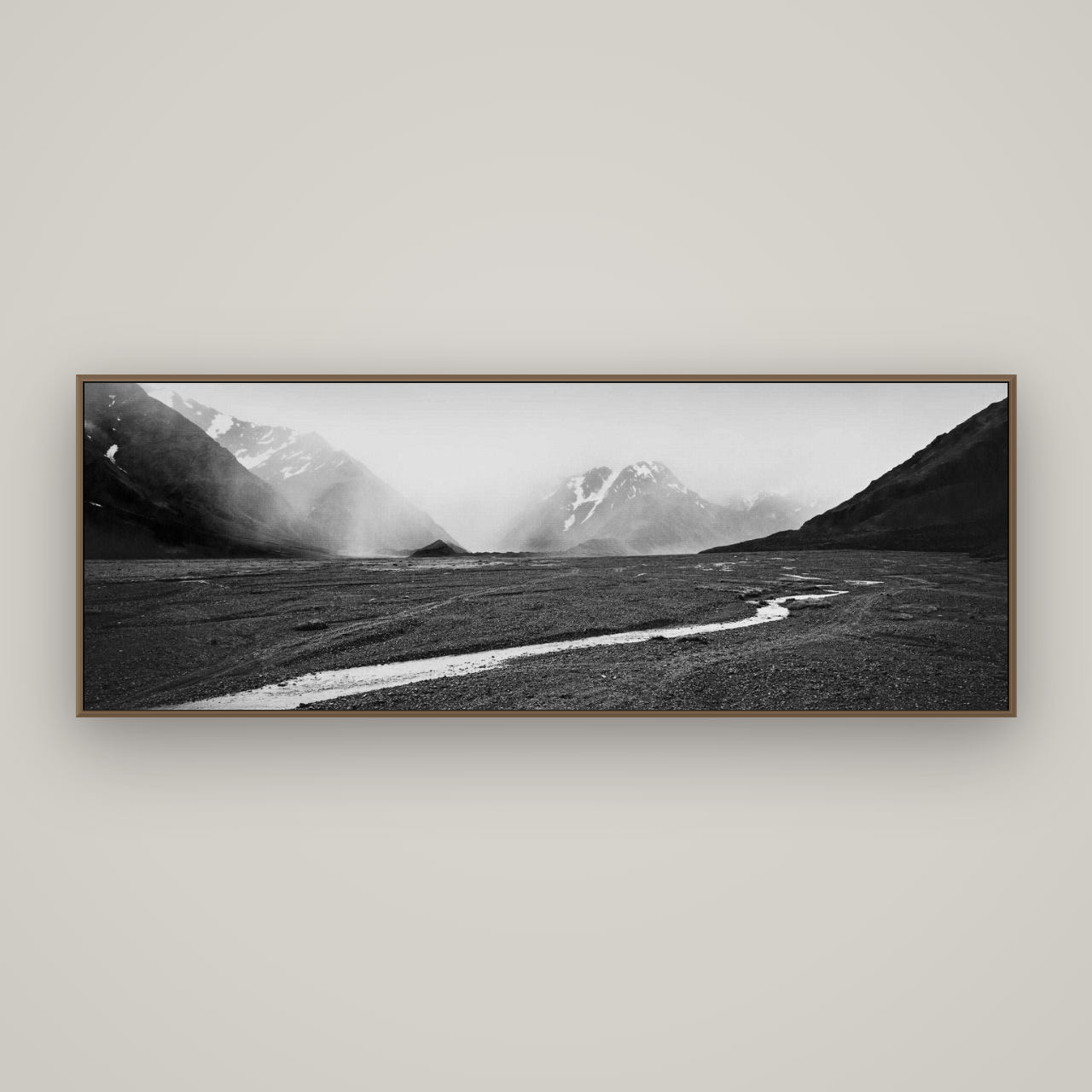 Godley's Storm, Mount Cook National Park, Basel Walnut, 198×70 cm. New Zealand fine art wall art by Stephen Milner.