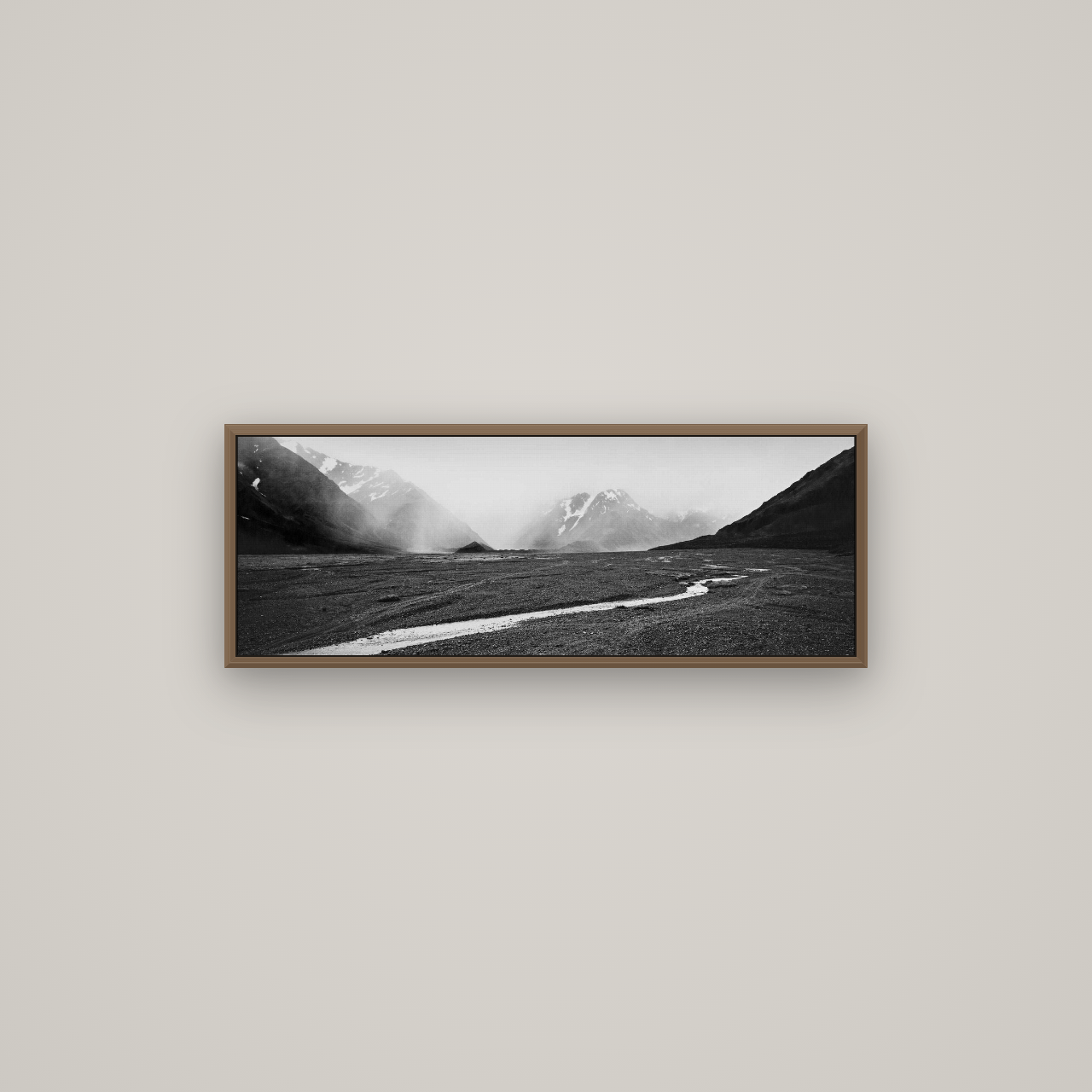 Godley's Storm, Mount Cook National Park, Basel Walnut, 85×30 cm. New Zealand fine art wall art by Stephen Milner.