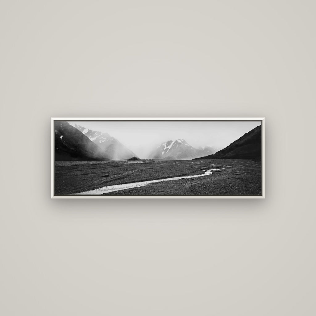 Godley's Storm, Mount Cook National Park — Basel White, 113×40 cm. New Zealand fine art wall art by Stephen Milner.