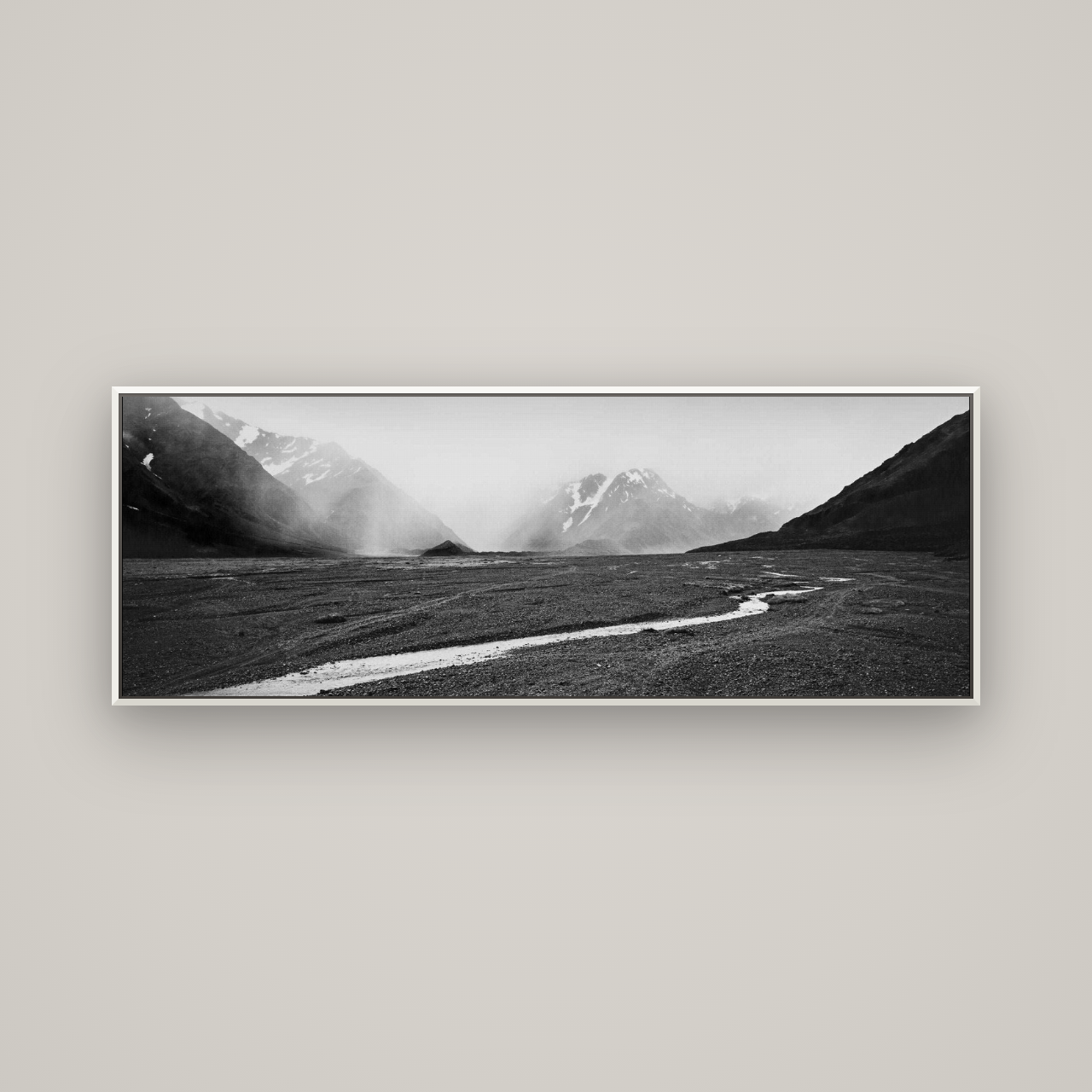 Godley's Storm, Mount Cook National Park — Basel White, 170×60 cm. New Zealand fine art wall art by Stephen Milner.