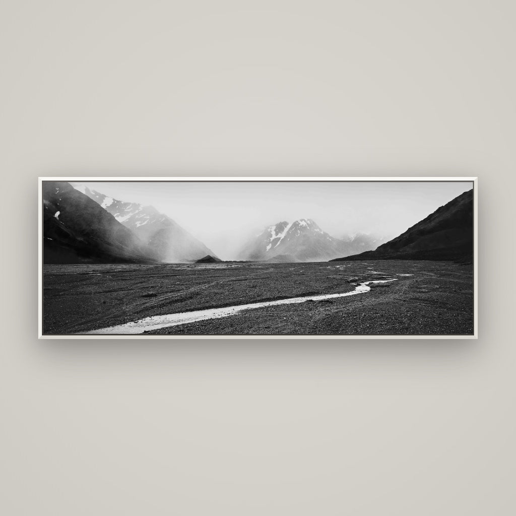 Godley's Storm, Mount Cook National Park — Basel White, 170×60 cm. New Zealand fine art wall art by Stephen Milner.