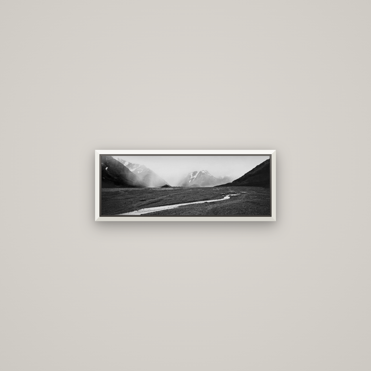 Godley's Storm, Mount Cook National Park — Basel White, 57×20 cm. New Zealand fine art wall art by Stephen Milner.