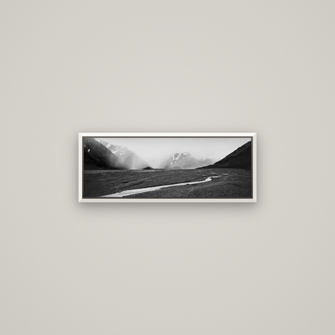 Godley's Storm, Mount Cook National Park — Basel White, 68×24 cm. New Zealand fine art wall art by Stephen Milner.