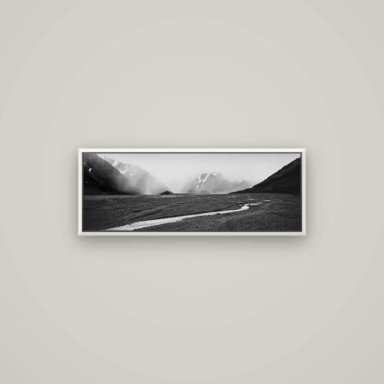 Godley's Storm, Mount Cook National Park — Basel White, 85×30 cm. New Zealand fine art wall art by Stephen Milner.