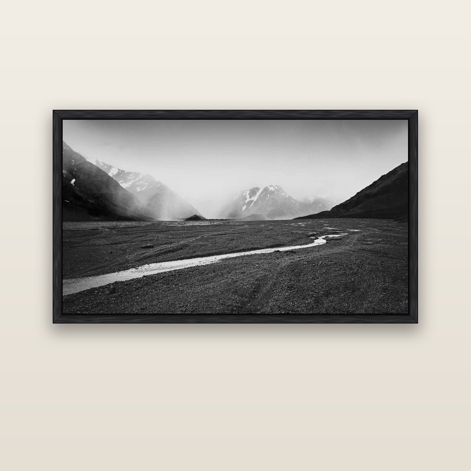 Godley's Storm, Mount Cook National Park — black float frame canvas, 152 × 86 cm. New Zealand fine art landscape wall art by Stephen Milner.