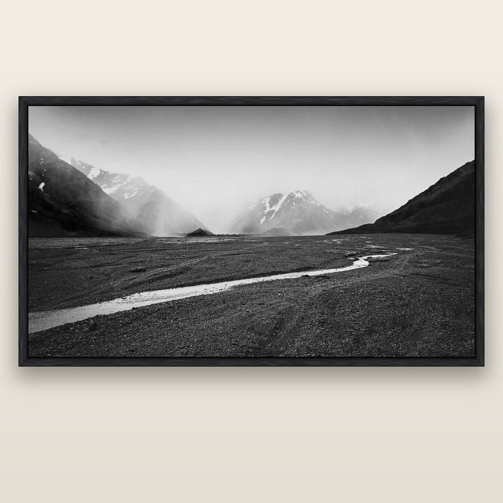 Godley's Storm, Mount Cook National Park — black float frame canvas, 200 × 130 cm. New Zealand fine art landscape wall art by Stephen Milner.
