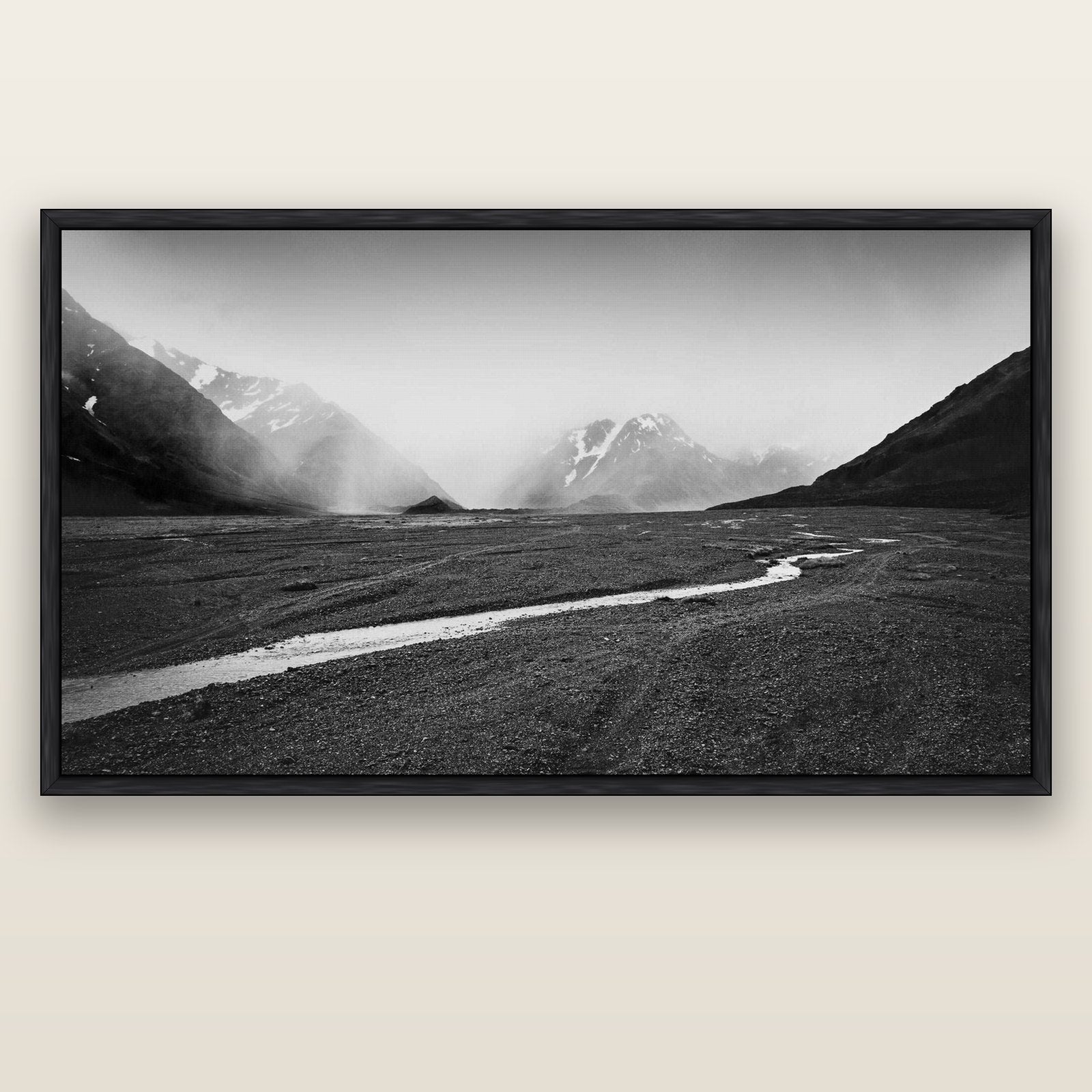 Godley's Storm, Mount Cook National Park — black float frame canvas, 200 × 130 cm. New Zealand fine art landscape wall art by Stephen Milner.