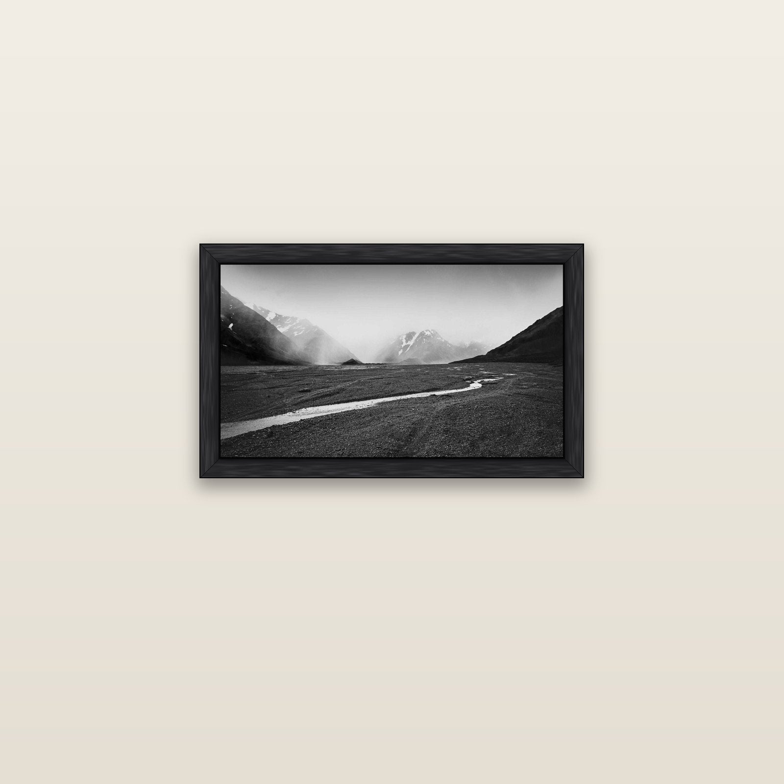 Godley's Storm, Mount Cook National Park — black float frame canvas, 61 × 36 cm. New Zealand fine art landscape wall art by Stephen Milner.
