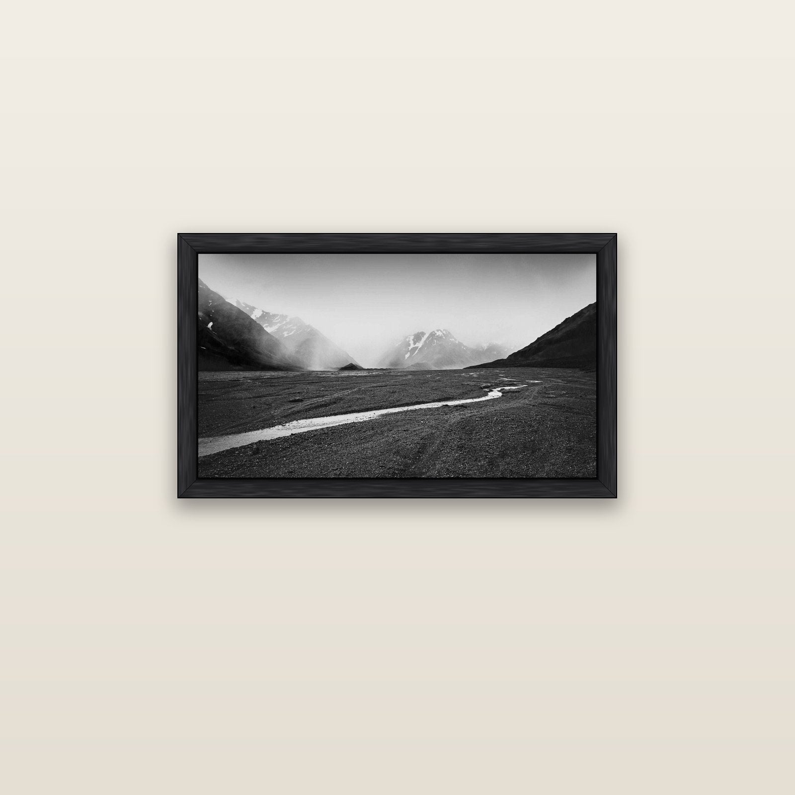 Godley's Storm, Mount Cook National Park — black float frame canvas, 81 × 46 cm. New Zealand fine art landscape wall art by Stephen Milner.