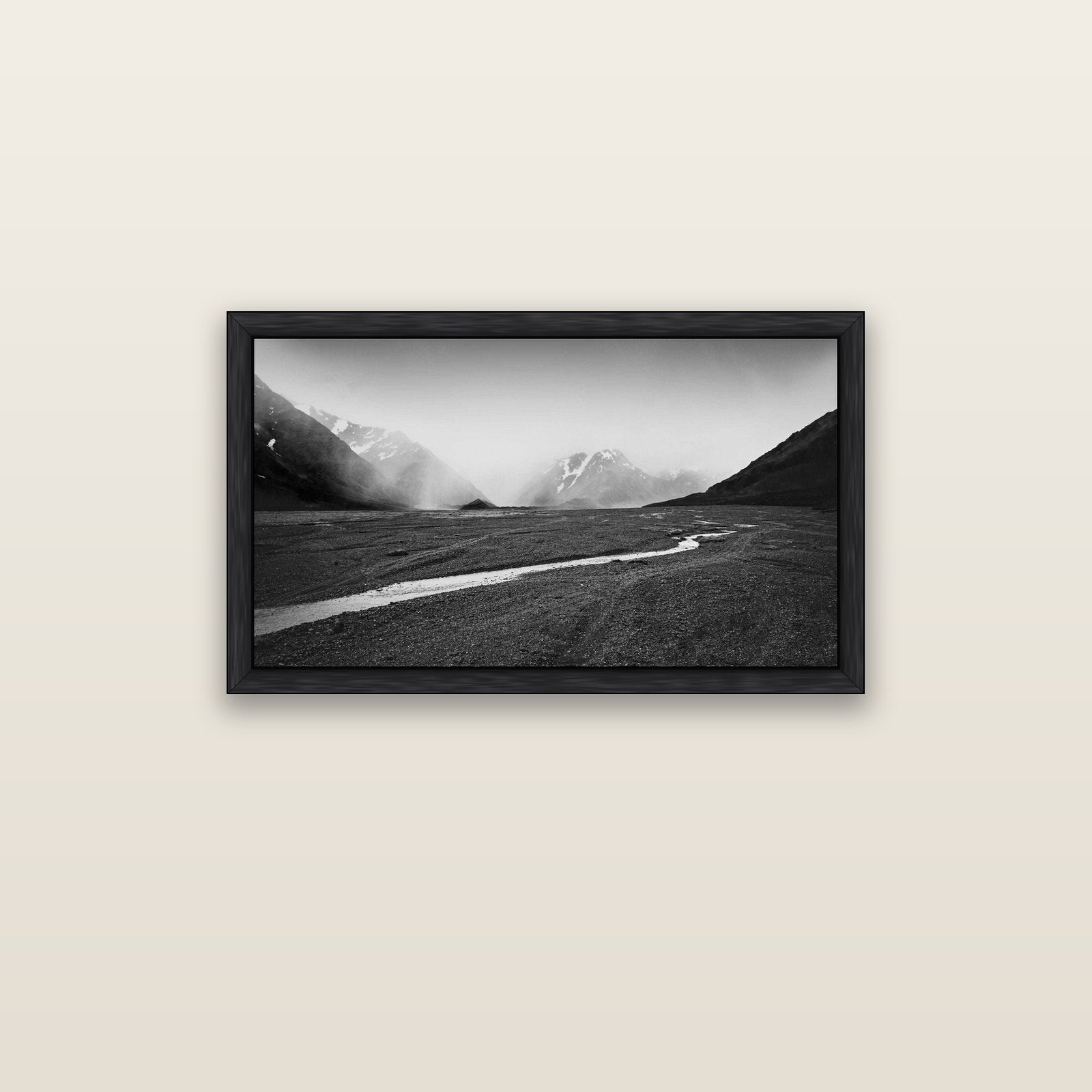 Godley's Storm, Mount Cook National Park — black float frame canvas, 91 × 51 cm. New Zealand fine art landscape wall art by Stephen Milner.