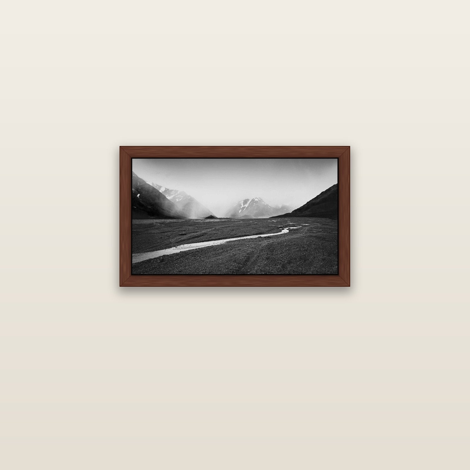 Godley's Storm, Mount Cook National Park — brown float frame canvas, 61 × 36 cm. New Zealand fine art landscape wall art by Stephen Milner.