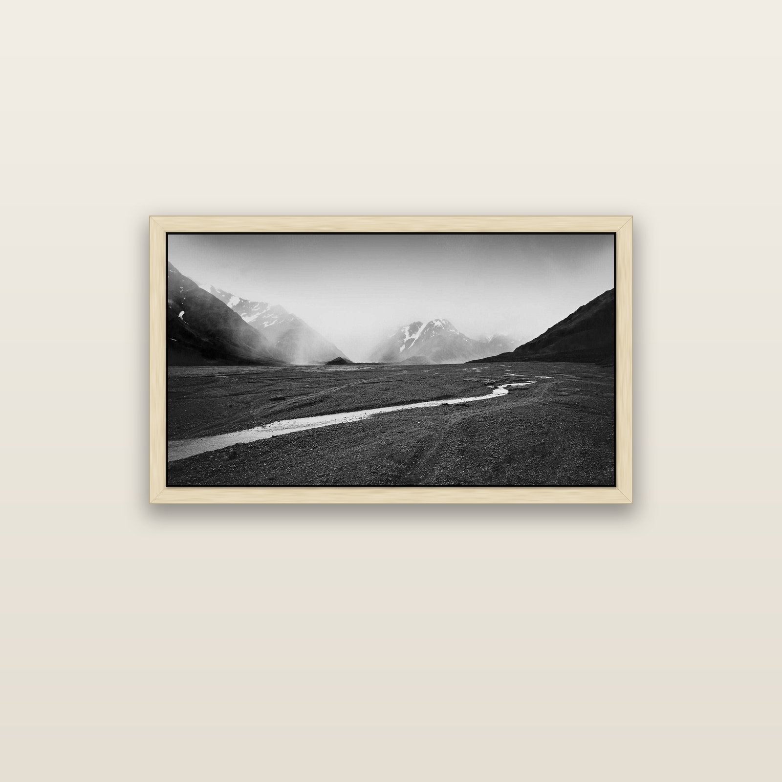 Godley's Storm, Mount Cook National Park — natural float frame canvas, 102 × 56 cm. New Zealand fine art landscape wall art by Stephen Milner.