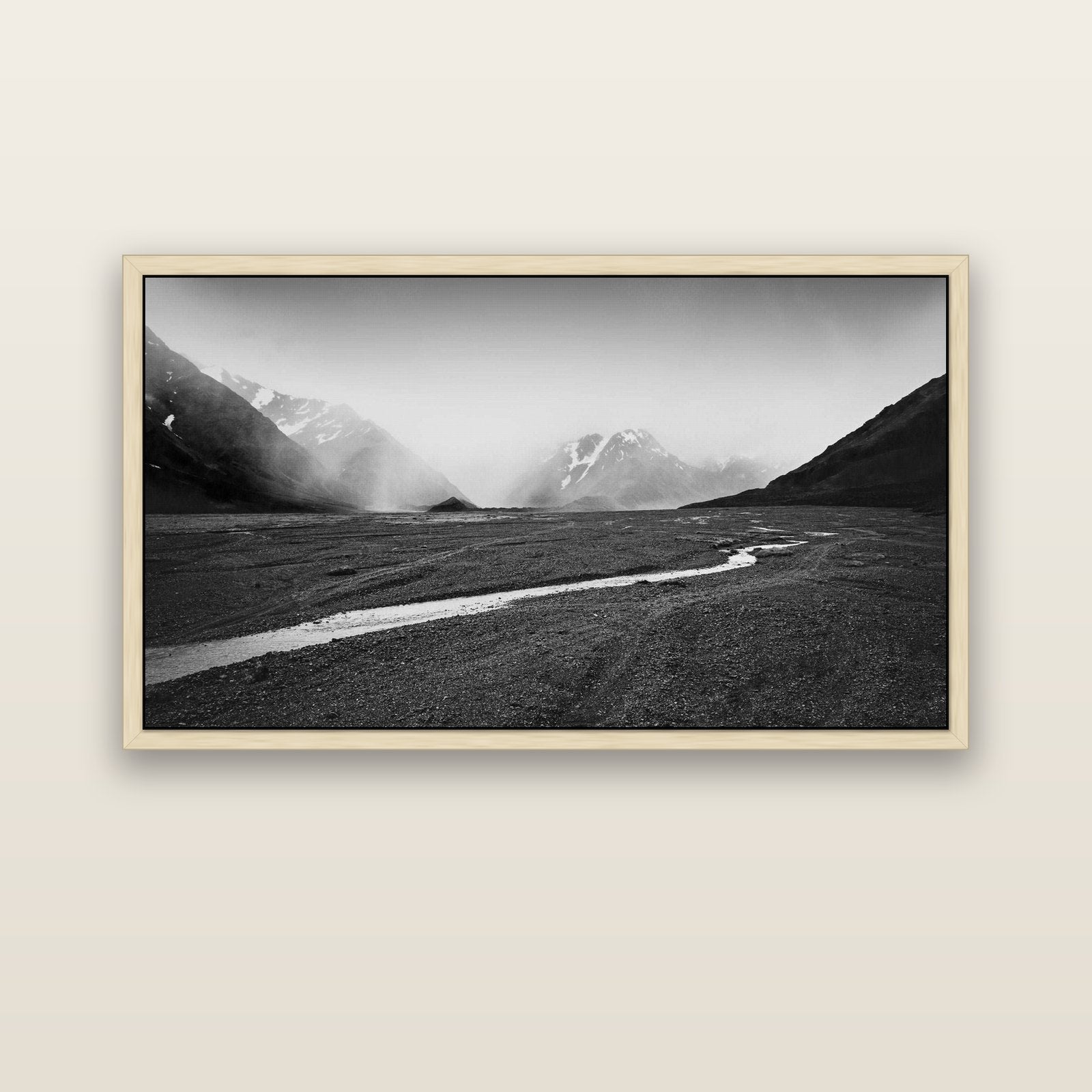 Godley's Storm, Mount Cook National Park — natural float frame canvas, 152 × 86 cm. New Zealand fine art landscape wall art by Stephen Milner.