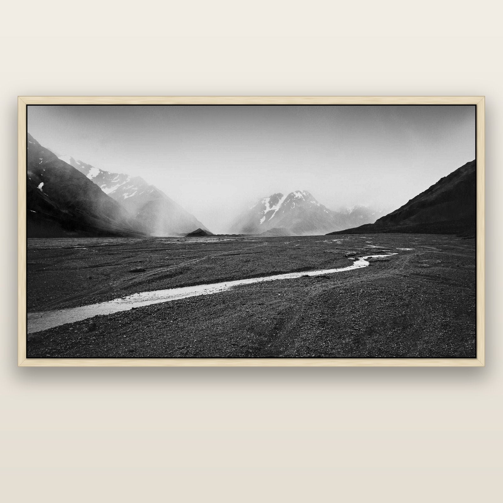 Godley's Storm, Mount Cook National Park — natural float frame canvas, 201 × 99 cm. New Zealand fine art landscape wall art by Stephen Milner.