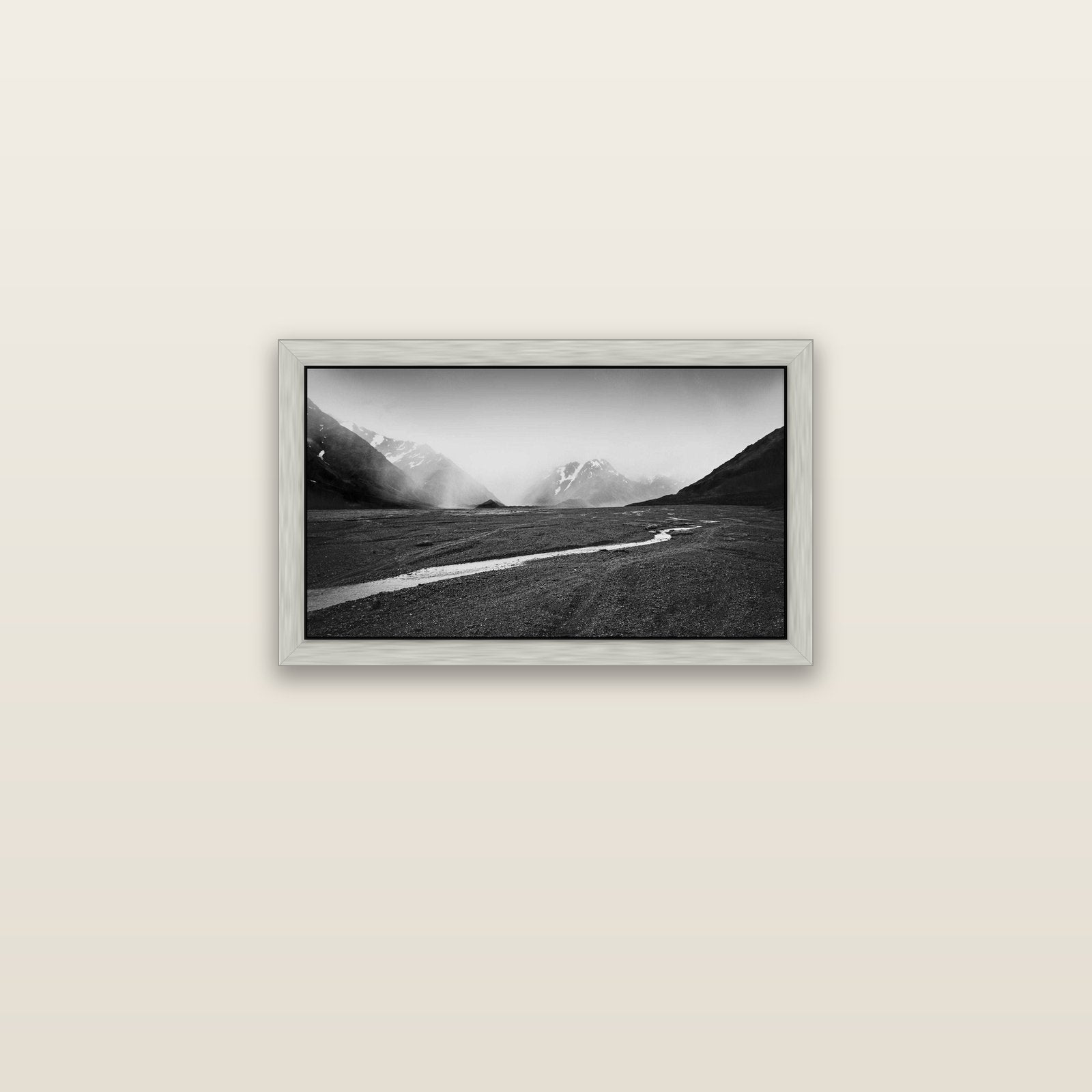 Godley's Storm, Mount Cook National Park — silver float frame canvas, 61 × 36 cm. New Zealand fine art landscape wall art by Stephen Milner.