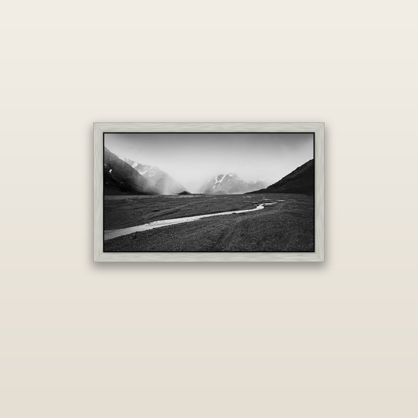 Godley's Storm, Mount Cook National Park — silver float frame canvas, 81 × 46 cm. New Zealand fine art landscape wall art by Stephen Milner.