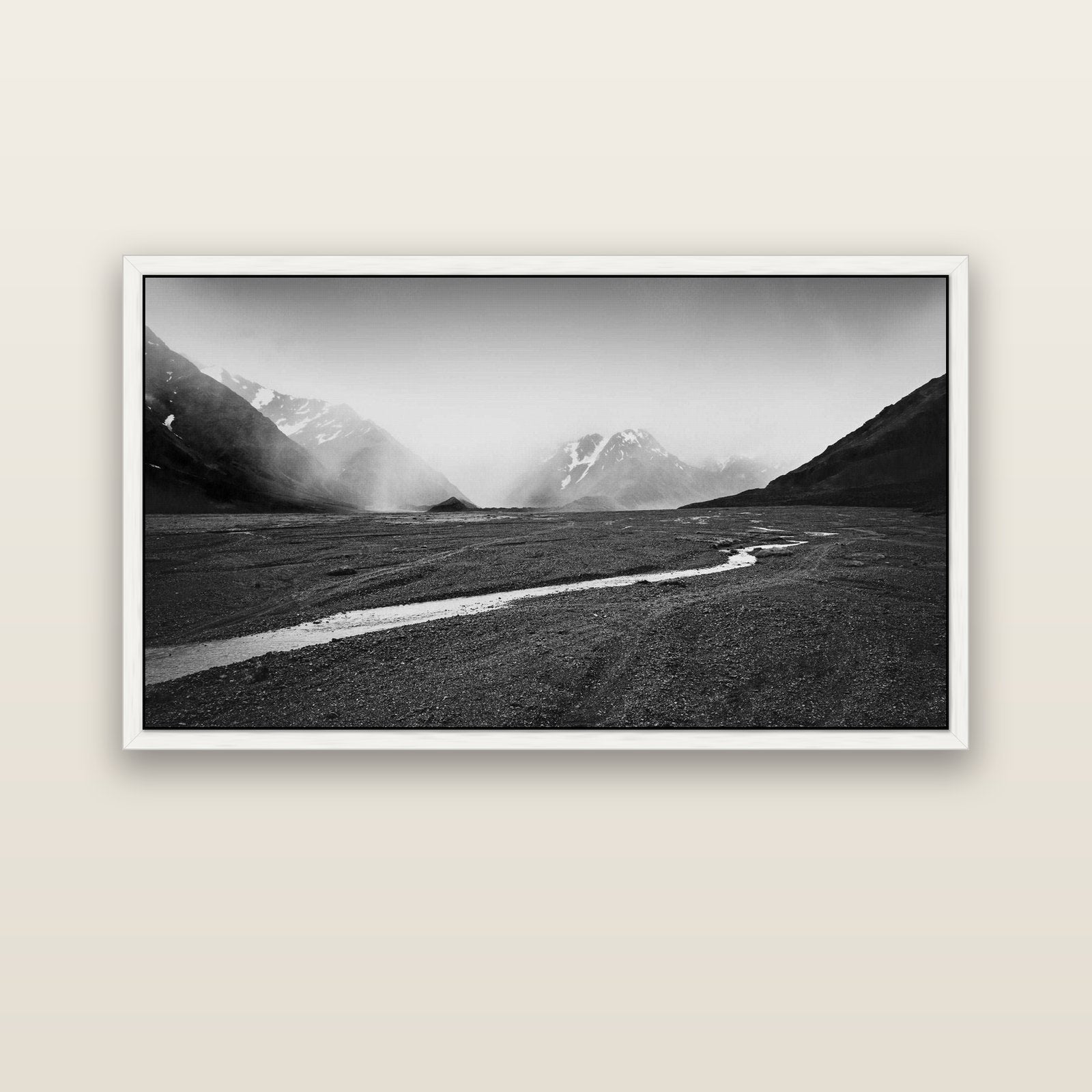 Godley's Storm, Mount Cook National Park — white float frame canvas, 152 × 86 cm. New Zealand fine art landscape wall art by Stephen Milner.