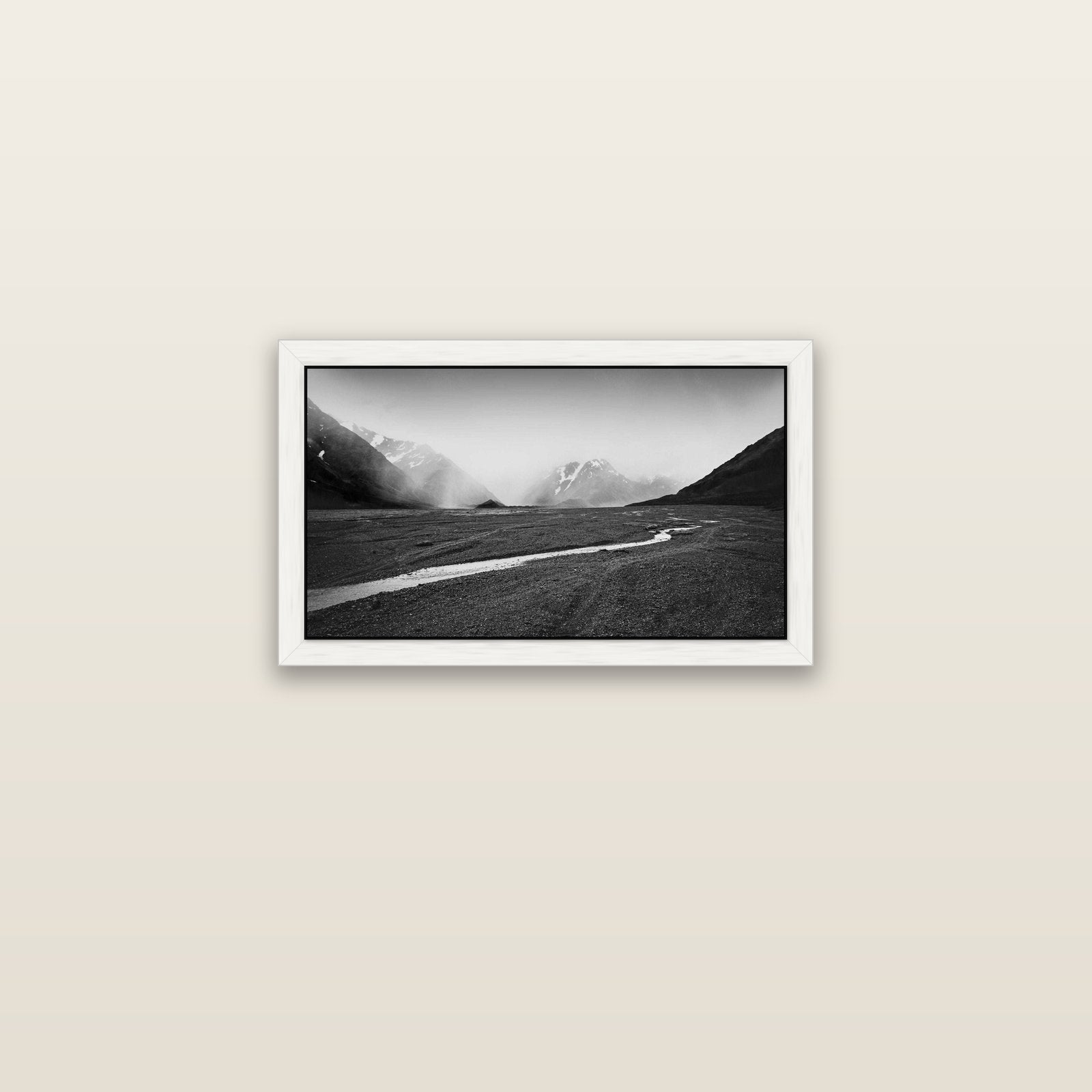 Godley's Storm, Mount Cook National Park — white float frame canvas, 61 × 36 cm. New Zealand fine art landscape wall art by Stephen Milner.