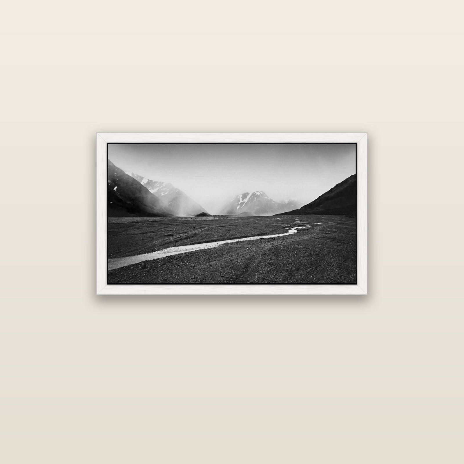Godley's Storm, Mount Cook National Park — white float frame canvas, 91 × 51 cm. New Zealand fine art landscape wall art by Stephen Milner.