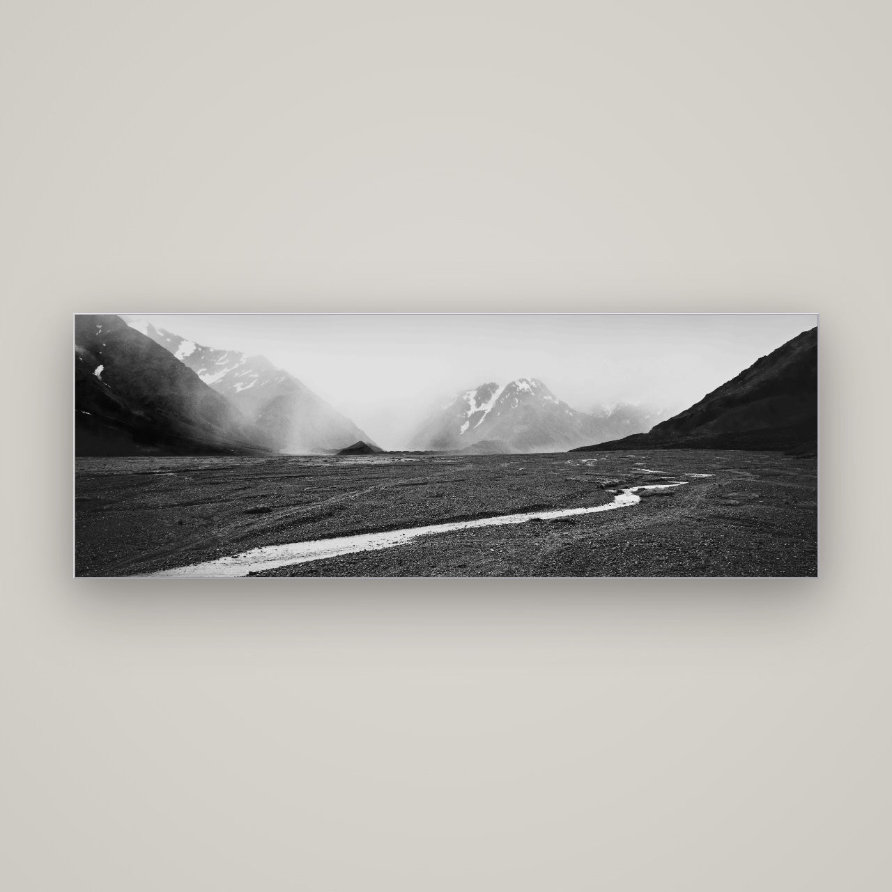 Godley's Storm, Mount Cook National Park — Slimline Silver, 170×60 cm. New Zealand fine art wall art by Stephen Milner.