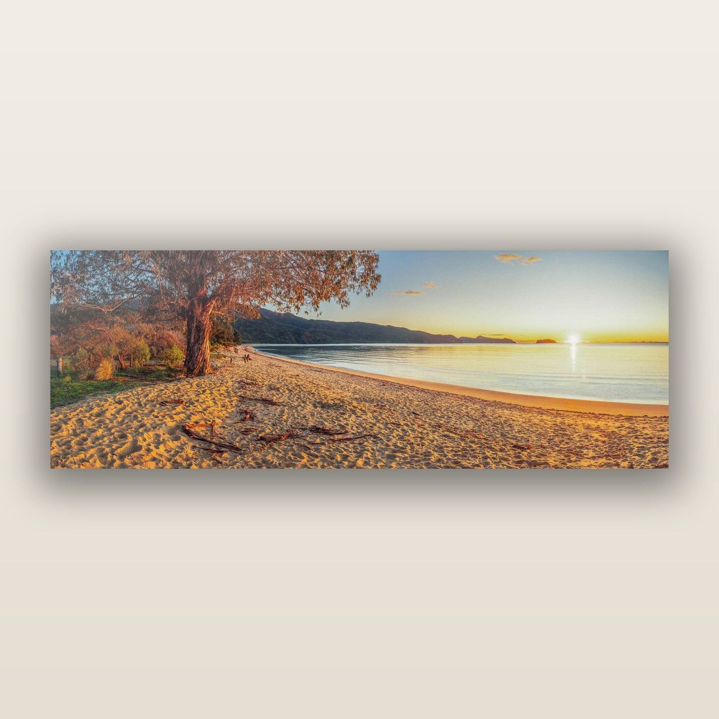 Golden Gateway, Abel Tasman Awakening — frameless acrylic glass print. New Zealand fine art landscape photography by Stephen Milner.