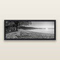 Gateway to Dawn, Abel Tasman, black and white framed metallic canvas print, Black frame. New Zealand fine art wall art by Stephen Milner.