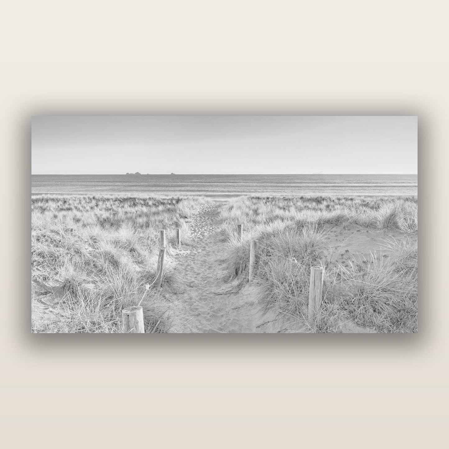 Passage to the Sea, Whakatāne, black and white frameless acrylic glass print. New Zealand fine art photography by Stephen Milner.