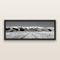 The Road to Hawkdun Heights, black and white framed metallic canvas print, Black frame. New Zealand fine art wall art by Stephen Milner.