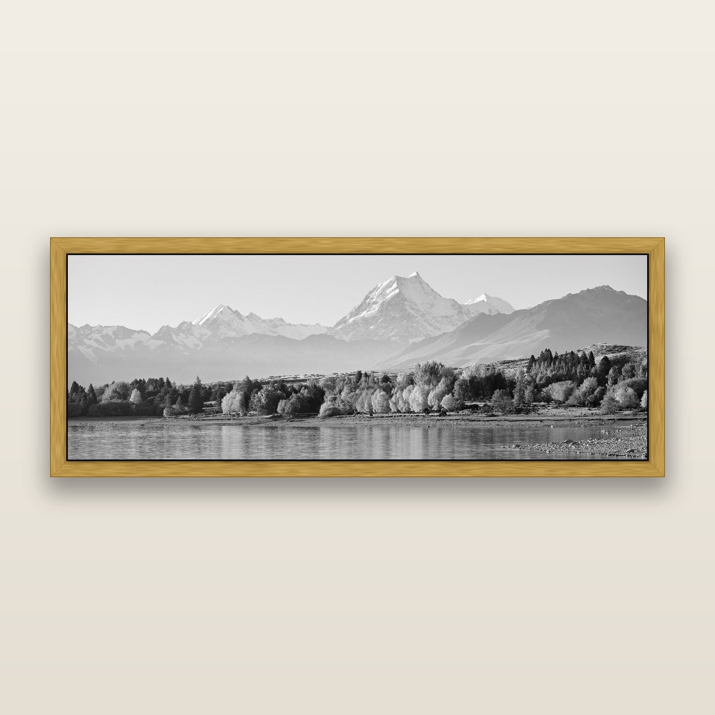 Above the Treeline, Mount Cook, black and white framed metallic canvas print, Antique Gold frame. New Zealand fine art wall art by Stephen Milner.