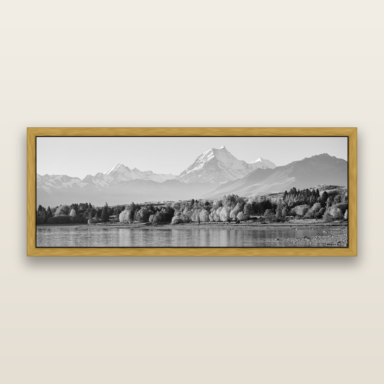 Above the Treeline, Mount Cook, black and white framed metallic canvas print, Antique Gold frame. New Zealand fine art wall art by Stephen Milner.