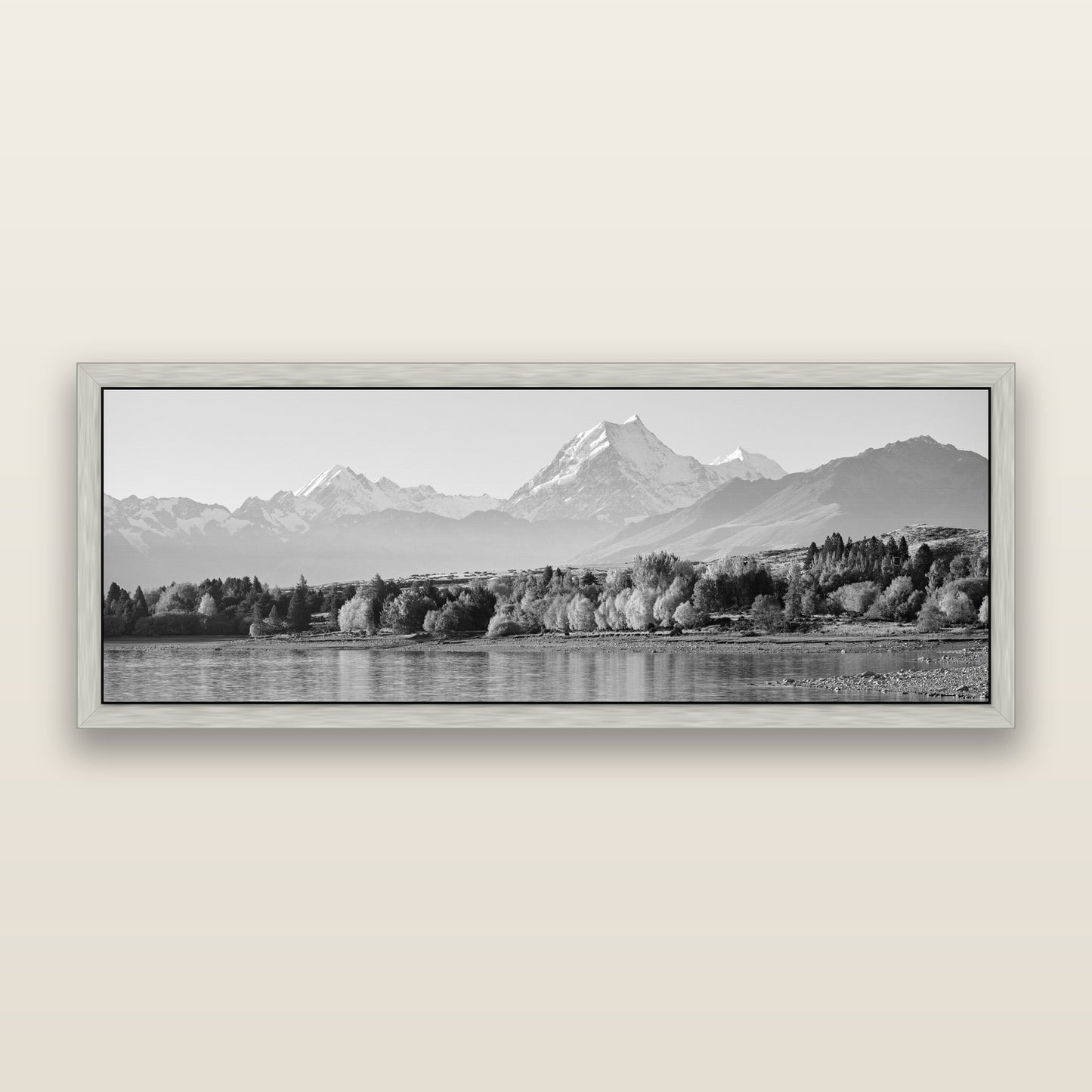 Above the Treeline, Mount Cook, black and white framed metallic canvas print, Antique Silver frame. New Zealand fine art wall art by Stephen Milner.
