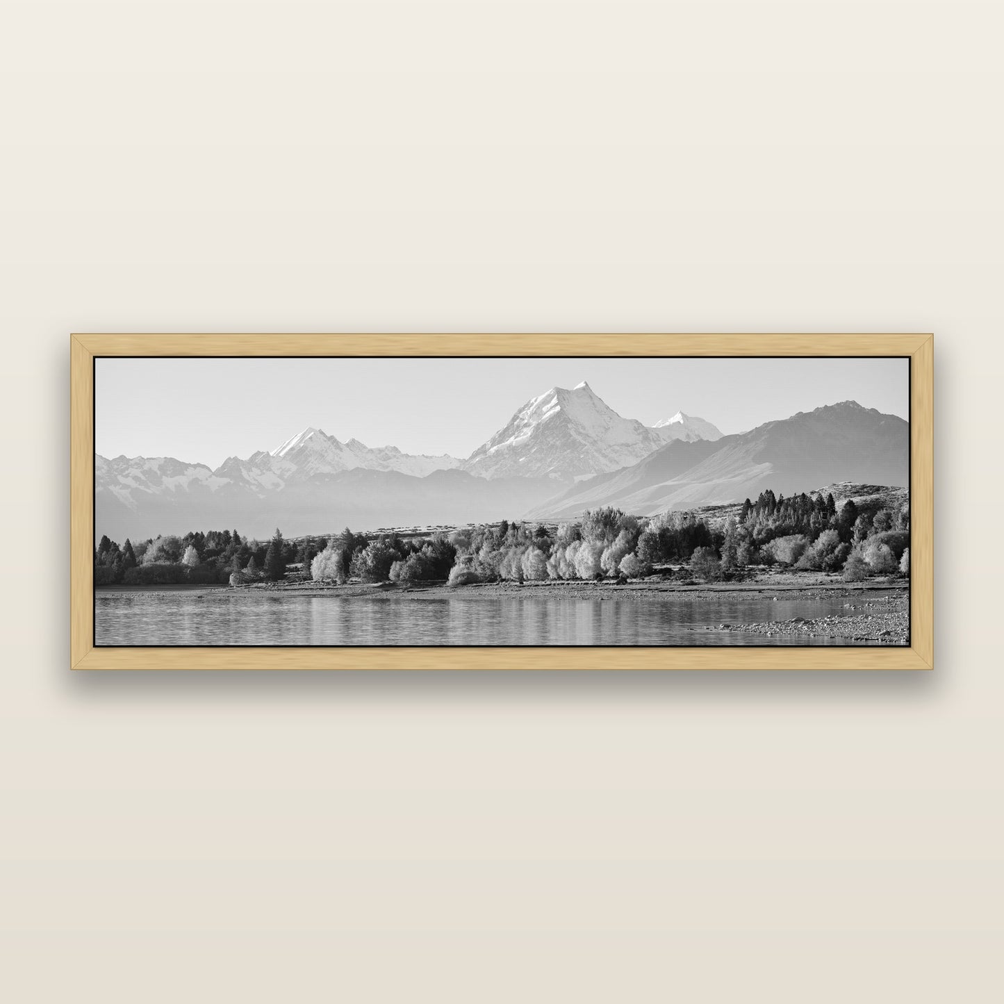 Above the Treeline, Mount Cook, black and white framed metallic canvas print, Natural frame. New Zealand fine art wall art by Stephen Milner.