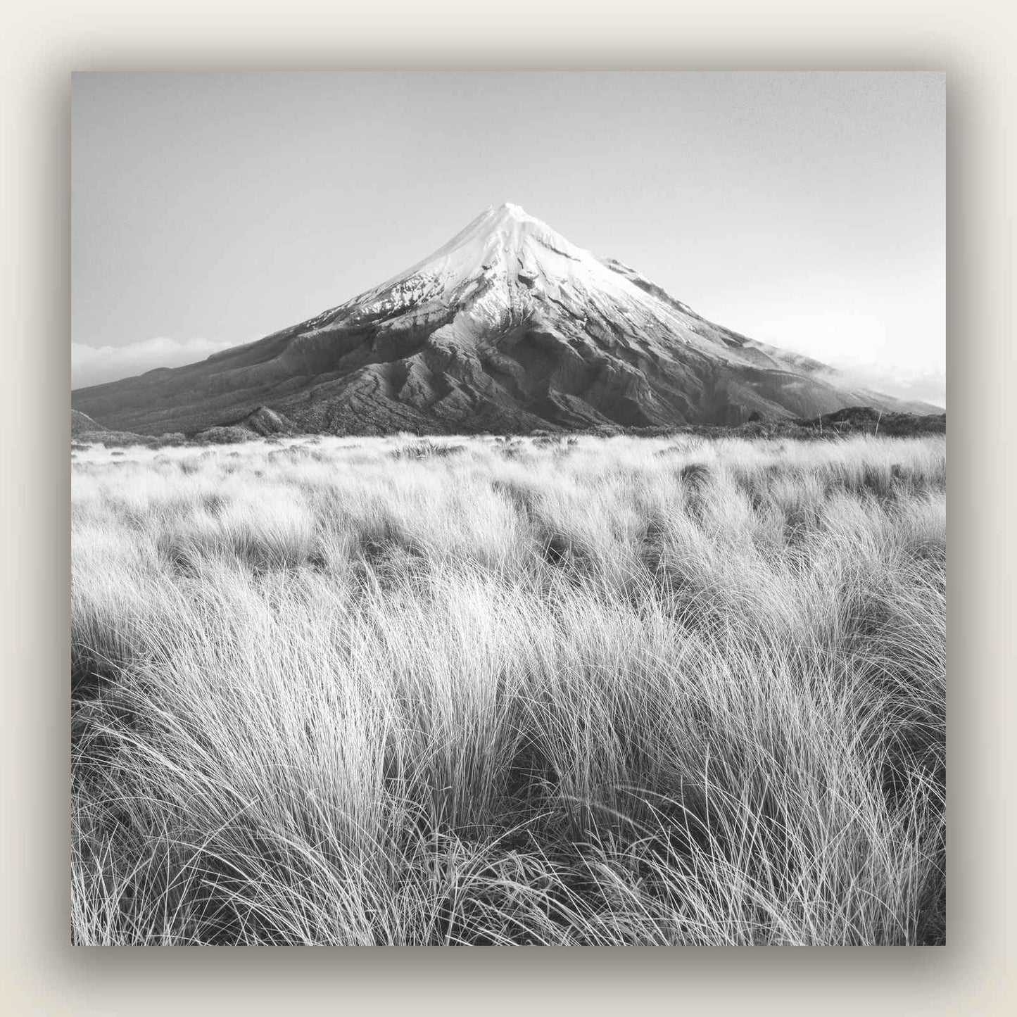 Silent Point, Mount Taranaki, black and white frameless acrylic glass print. New Zealand fine art photography by Stephen Milner.