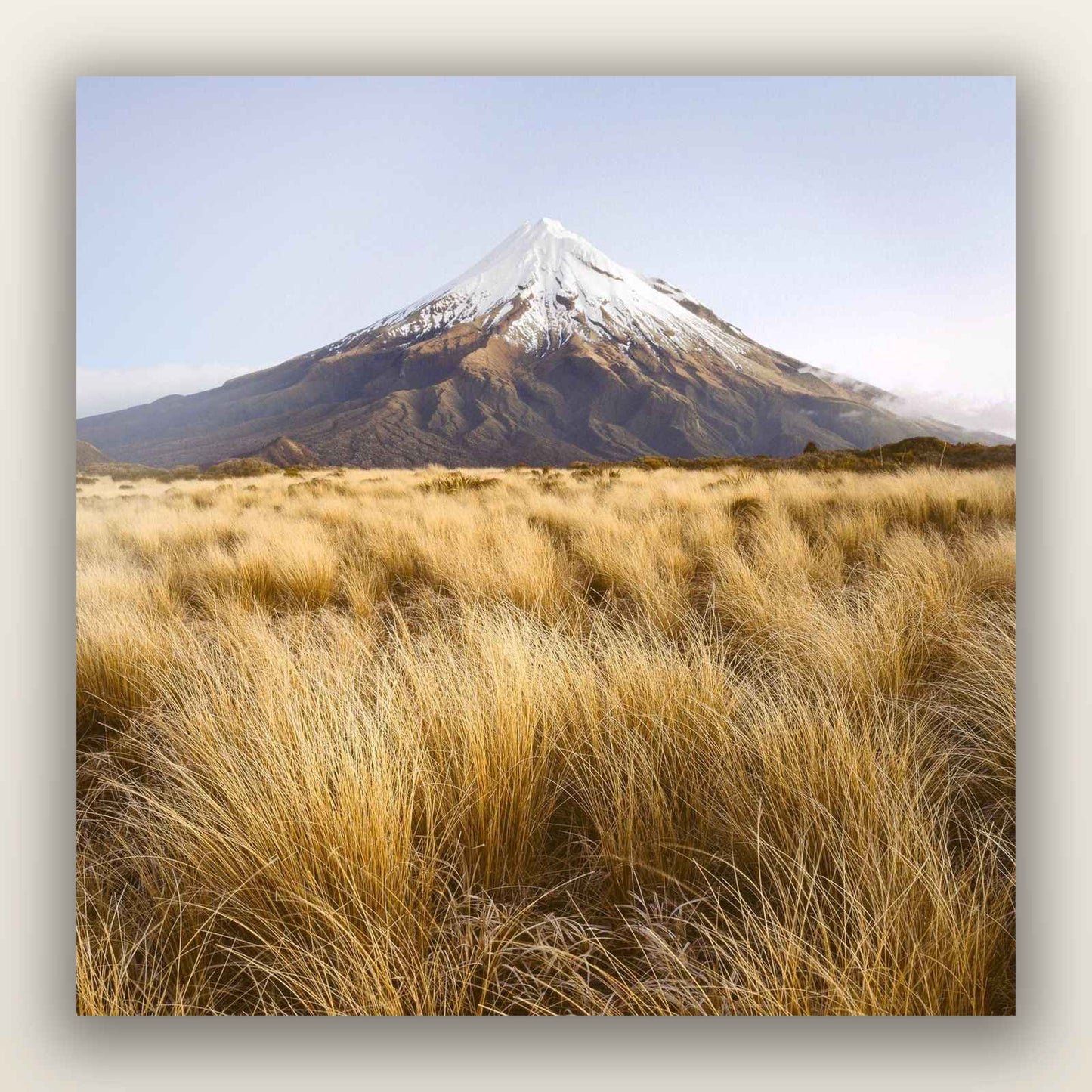 Golden Point, Mount Taranaki — frameless acrylic glass print. New Zealand fine art landscape photography by Stephen Milner.