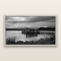 Guardian of the Lagoon, Ōkārito's Tranquil Embrace, framed metallic canvas print, Antique Silver frame. New Zealand fine art landscape wall art by Stephen Milner.