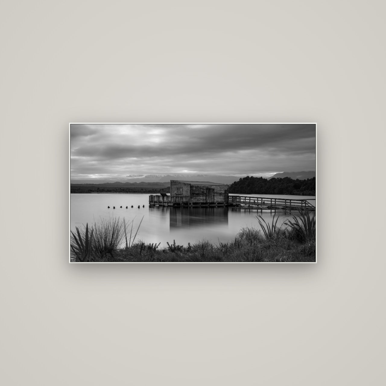 Guardian of the Lagoon, Ōkārito's Tranquil Embrace — ArtBox White, 107×60 cm. New Zealand fine art wall art by Stephen Milner.