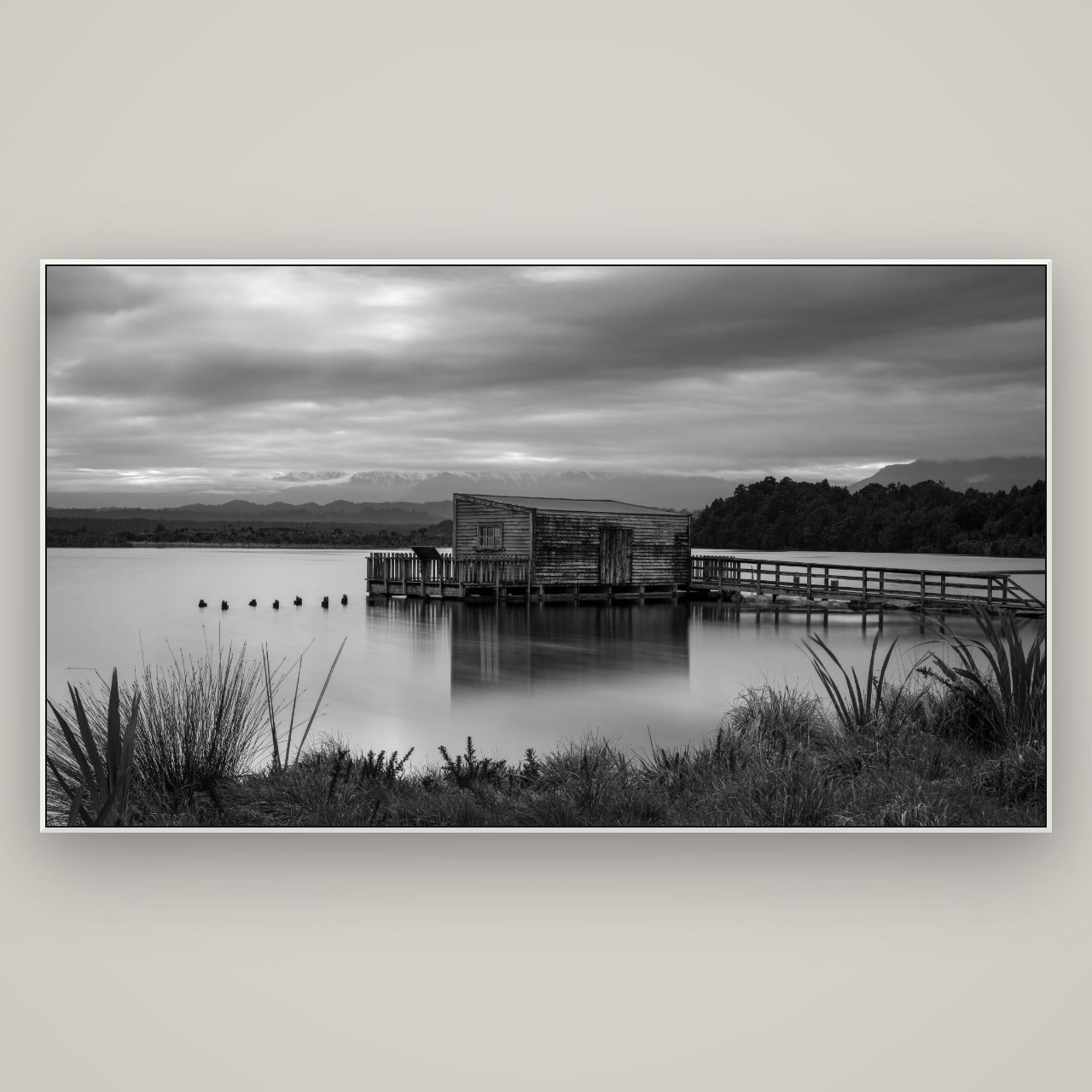 Guardian of the Lagoon, Ōkārito's Tranquil Embrace — ArtBox White, 196×110 cm. New Zealand fine art wall art by Stephen Milner.