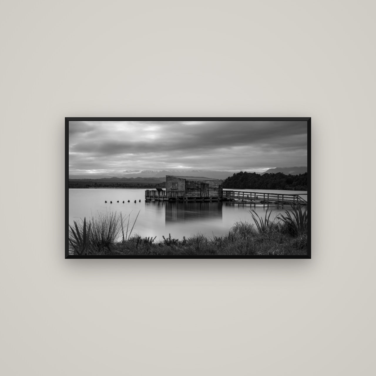 Guardian of the Lagoon, Ōkārito's Tranquil Embrace — Basel Black, 107×60 cm. New Zealand fine art wall art by Stephen Milner.