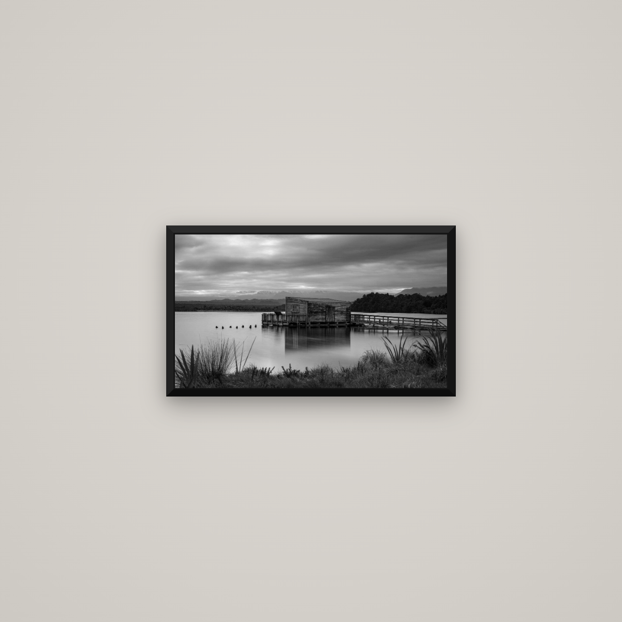 Guardian of the Lagoon, Ōkārito's Tranquil Embrace — Basel Black Matte, 53×30 cm. New Zealand fine art wall art by Stephen Milner.
