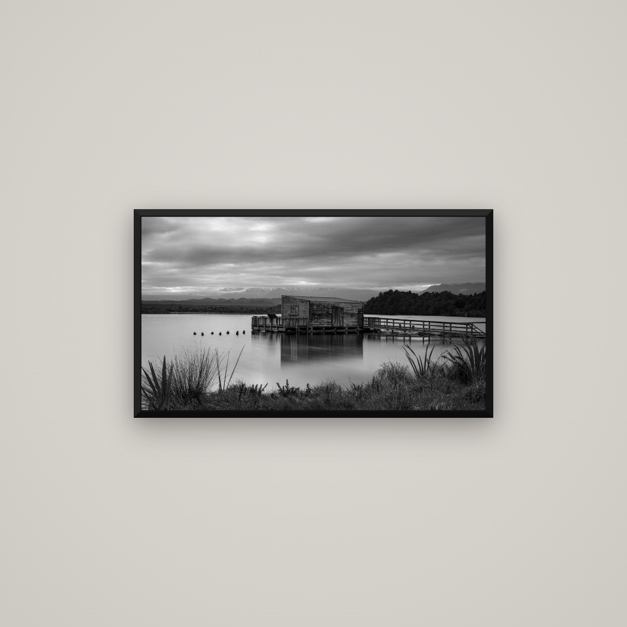 Guardian of the Lagoon, Ōkārito's Tranquil Embrace — Basel Black Matte, 80×45 cm. New Zealand fine art wall art by Stephen Milner.