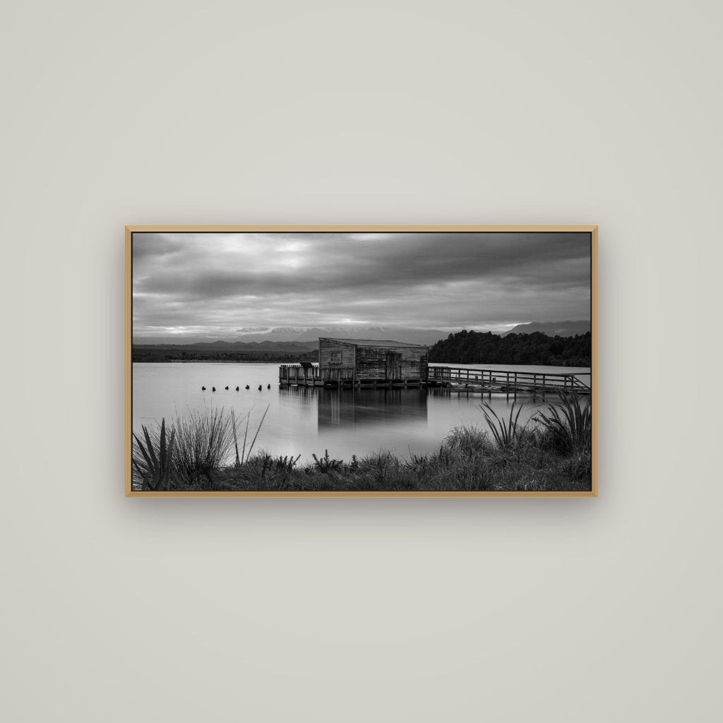 Guardian of the Lagoon, Ōkārito's Tranquil Embrace, Basel Natural Oak, 107×60 cm. New Zealand fine art wall art by Stephen Milner.