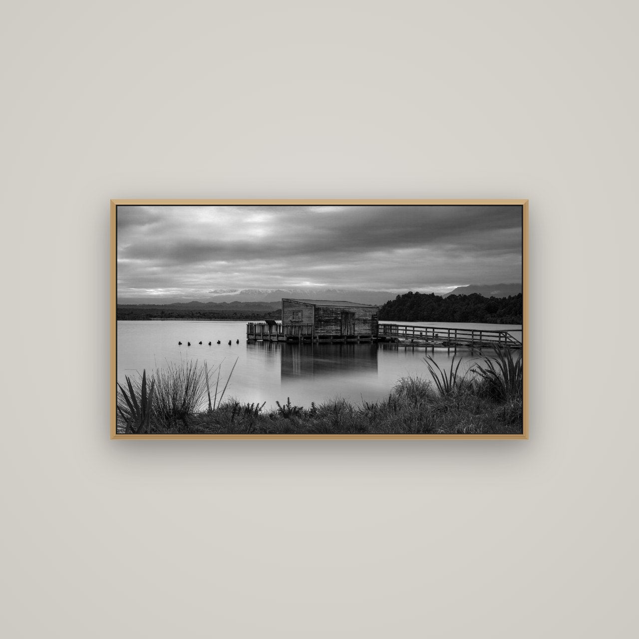 Guardian of the Lagoon, Ōkārito's Tranquil Embrace, Basel Natural Oak, 107×60 cm. New Zealand fine art wall art by Stephen Milner.