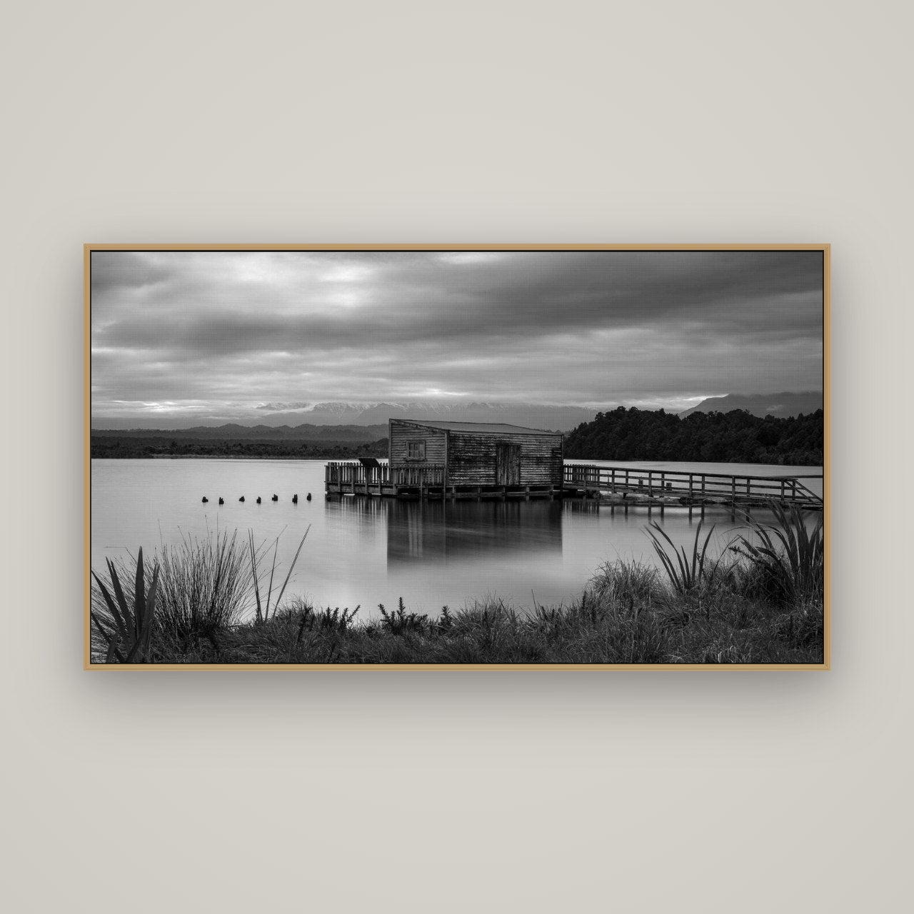 Guardian of the Lagoon, Ōkārito's Tranquil Embrace, Basel Natural Oak, 160×90 cm. New Zealand fine art wall art by Stephen Milner.